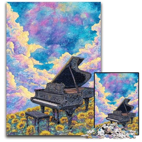 1000-teiliges Puzzle für Erwachsene, Sonnenblumen-Klavierpuzzle, Lernspielzeug, ganze Familie, ab 14 Jahren, 26x38cm von JIANGENNF