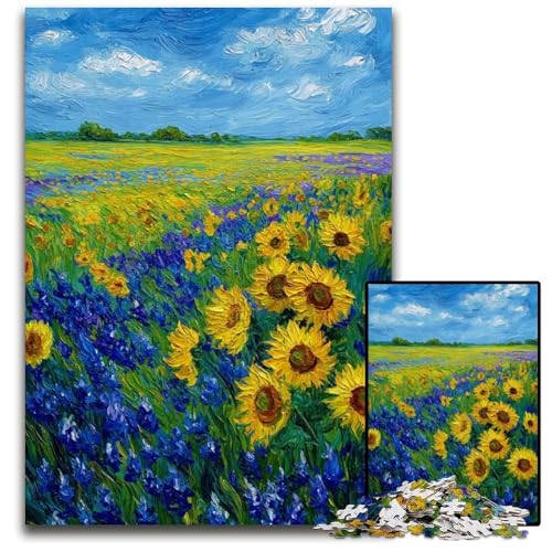 1000-teiliges Puzzle für Erwachsene, Sonnenblumenfeld, Holzpuzzle für Erwachsene, Lernspiel, Herausforderungsspielzeug für Erwachsene Teenager, 50x75cm von JIANGENNF