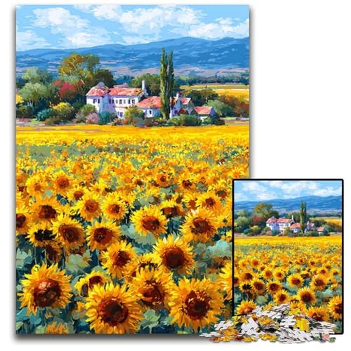 1000-teiliges Puzzle für Erwachsene, Sonnenblumenfeld, Holzpuzzle für Erwachsene, Lernspiel, Herausforderungsspielzeug für Erwachsene Teenager, 50x75cm von JIANGENNF