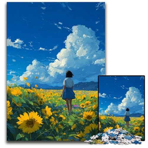 1000-teiliges Puzzle für Erwachsene, Sonnenblumengarten-Puzzle, Lernspielzeug, ganze Familie, ab 14 Jahren, 26x38cm von JIANGENNF