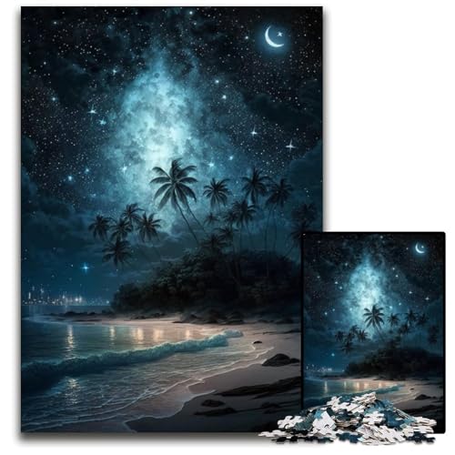 1000-teiliges Puzzle für Erwachsene, Strandnachtszene, Holzpuzzle, farbenfrohe Heimdekoration und interaktives Familienspiel, 50x75cm/19,68x29,52 Zoll von JIANGENNF