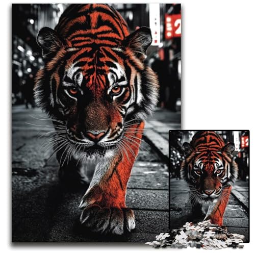 1000-teiliges Puzzle für Erwachsene, Tiger-Puzzle aus Pappe für Erwachsene, Lernspiel, Herausforderungsspielzeug für Erwachsene Teenager, 26x38cm von JIANGENNF