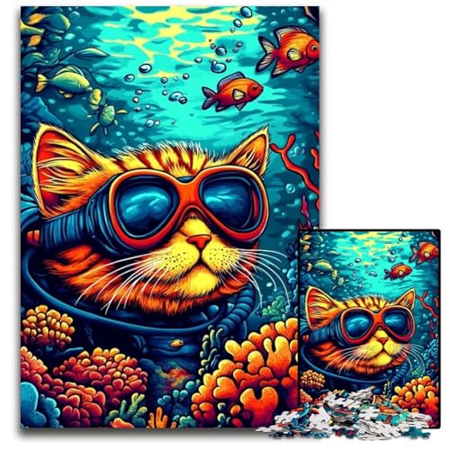1000-teiliges Puzzle für Erwachsene, Unterwasser-Taucher-Katze, Karton-Puzzle, anspruchsvolles Denkspiel für Teenager, Spaß für den Familienspielabend, 26x38cm von JIANGENNF