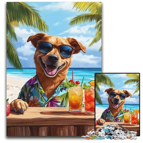 1000-teiliges Puzzle für Erwachsene, Urlaubshund, Holzpuzzle, lustige Spiele, ganze Familie, für Kinder ab 14 Jahren, 50x75cm von JIANGENNF