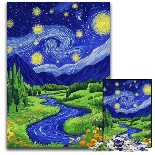 1000-teiliges Puzzle für Erwachsene, Van Gogh-Nachthimmel, Papppuzzle, anspruchsvolles Denkspiel für Teenager, Spaß für den Familienspielabend, 26x38cm von JIANGENNF