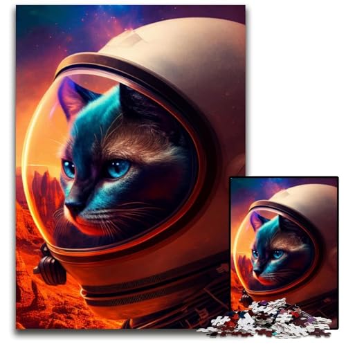 1000-teiliges Puzzle für Erwachsene, Weltraum-Siamkatze, Puzzle für Erwachsene, Lernspielzeug für Teenager, Heimbüro-Dekor, 26x38cm/10,23x14,96 Zoll von JIANGENNF