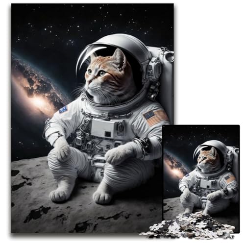 1000-teiliges Puzzle für Erwachsene, Weltraumkatze, Astronauten-Puzzle für Erwachsene, Lernspielzeug für Teenager, Heimbüro-Dekor, 26x38cm/10,23x14,96 Zoll von JIANGENNF