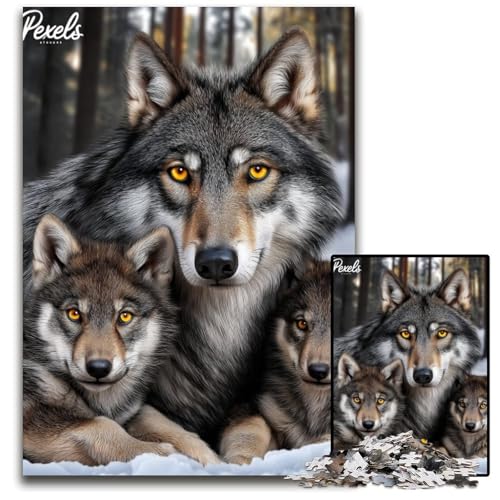 1000-teiliges Puzzle für Erwachsene, Wolfsfamilie, Papppuzzle, Denksportaufgabe, Teenager und Heimdekoration, 26x38cm von JIANGENNF