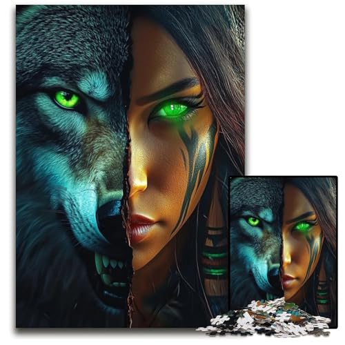 1000-teiliges Puzzle für Erwachsene, Wolfsmädchen-Puzzle, Lernspielzeug, ganze Familie, ab 14 Jahren, 26x38cm von JIANGENNF