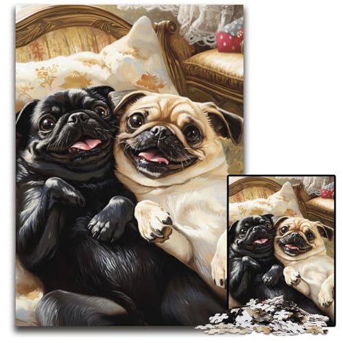 1000-teiliges Puzzle für Erwachsene, Zwei Möpse, Lernspielzeug, ganze Familie, ab 14 Jahren, 50x75cm 1000-teiliges Puzzle für Erwachsene, Zwei Möpse, Lernspielzeug, ganze Familie, ab 14 Jahren, 50x75cm von JIANGENNF