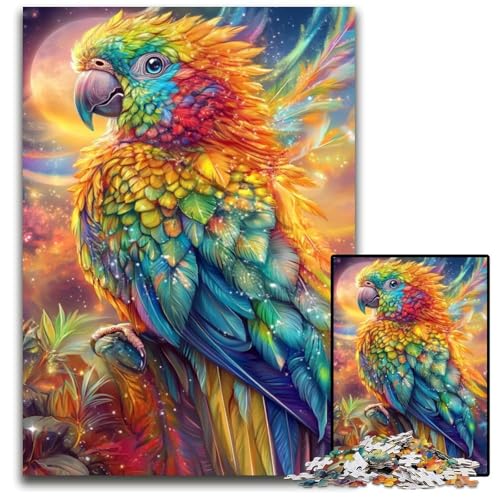 1000-teiliges Puzzle für Erwachsene, farbenfrohes Papageien-Holzpuzzle, kompliziertes Design für Teenager, DIY-Dekor und gehirnfördernder Spaß, 50x75cm von JIANGENNF