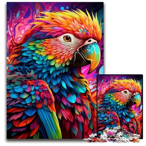1000-teiliges Puzzle für Erwachsene, farbenfrohes Papageien-Puzzle, perfekt für Familienspaß, Partyspiele, Geburtstagsparty-Geschenke, 26x38cm/10,23x14,96 Zoll von JIANGENNF