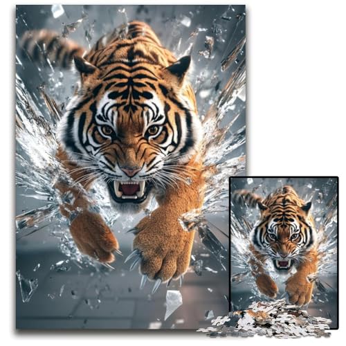 1000-teiliges Puzzle für Erwachsene, laufender Tiger, Kartonpuzzle, anspruchsvolles Denkspiel für Teenager, Spaß für den Familienspielabend, 26x38cm von JIANGENNF