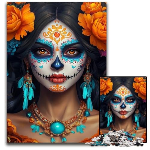 1000-teiliges Puzzle für Erwachsene, mexikanischer Totenkopf, Holzpuzzle, dekomprimierendes intellektuelles Lernspielzeug, gutes Geschenk für Erwachsene und Teenager, 50x75cm von JIANGENNF