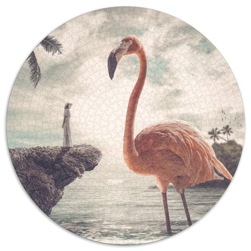 1000-teiliges Puzzle für Erwachsene, neugieriger Flamingo, rundes 1000-teiliges Puzzle, hochschwieriges Denkspiel für Teenager (Größe 67,5 x 67,5 cm) von JIANGENNF