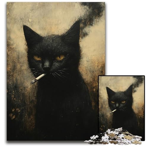 1000-teiliges Puzzle für Erwachsene, rauchende Katze, Lernspielzeug, ganze Familie, ab 14 Jahren, 26x38cm von JIANGENNF