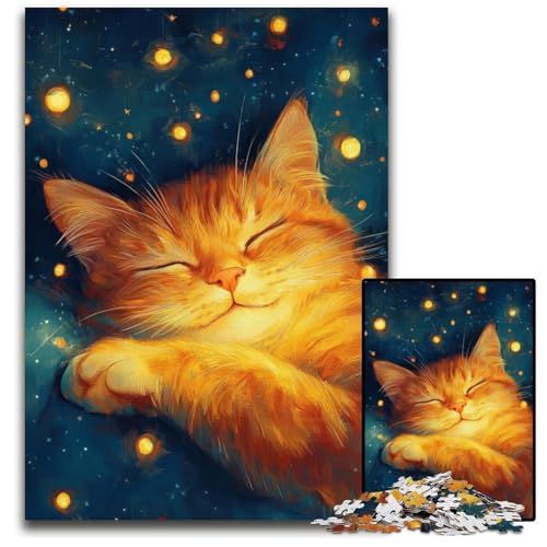 1000-teiliges Puzzle für Erwachsene, schlafende Katze, Lernspielzeug, ganze Familie, ab 14 Jahren, 26x38cm von JIANGENNF
