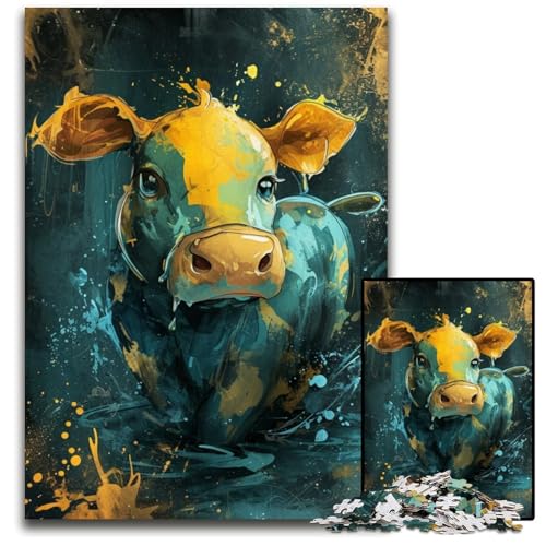 1000-teiliges Puzzle für Erwachsene, süße kleine gelbe Kuh, Puzzle für Erwachsene, Geschenk für Männer und Frauen, Alltag und besondere Anlässe, 50x75cm/19,68x29,52 Zoll von JIANGENNF