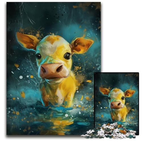 1000-teiliges Puzzle für Erwachsene, süße kleine gelbe Kuh, unmögliches Puzzle für Erwachsene, perfekt als Geburtstags-, Weihnachts, 26x38cm/10,23x14,96 Zoll 1000-teiliges Puzzle für Erwachsene, süße kleine gelbe Kuh, unmögliches Puzzle für Erwachsene, perfekt als Geburtstags-, Weihnachts, 26x38cm/10,23x14,96 Zoll von JIANGENNF