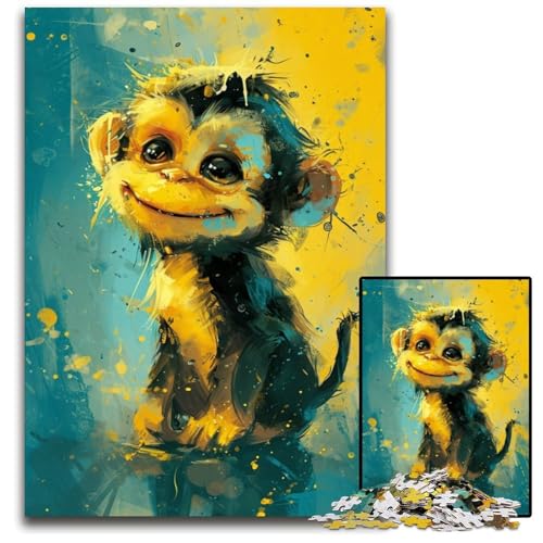 1000-teiliges Puzzle für Erwachsene, süßer Kleiner gelber AFFE, Holzpuzzle für Erwachsene, Familienaktivität, Heimdekoration, 50x75cm/19,68x29,52 Zoll von JIANGENNF