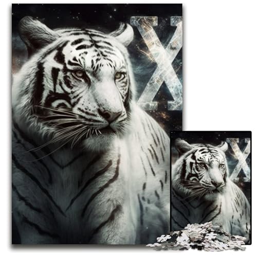 1000-teiliges Puzzle für Erwachsene, weißer Tiger, Kartonpuzzle für Erwachsene, Lernspiel, Herausforderungsspielzeug für Erwachsene Teenager, 26x38cm von JIANGENNF