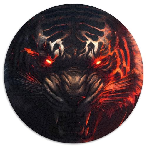 1000-teiliges Puzzle für Erwachsene, wütende Wilde Tigerkopfkunst, rundes 1000-teiliges Puzzle, hochschwieriges Denkspiel für Teenager (Größe 67,5 x 67,5 cm) von JIANGENNF