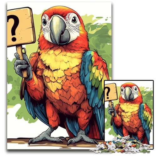 1000-teiliges Puzzle für Erwachsene Der Papagei stellt Fragen, Papppuzzle, Denksportaufgabe, Teenager und Heimdekoration, 26x38cm von JIANGENNF