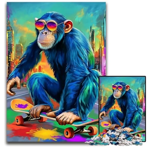 1000-teiliges Puzzle für Erwachsene und Jugendliche, Affen-Skateboard, Holzpuzzle für Erwachsene und Jugendliche, Lernspielzeug, Familienspiele, 50x75cm 1000-teiliges Puzzle für Erwachsene und Jugendliche, Affen-Skateboard, Holzpuzzle für Erwachsene und Jugendliche, Lernspielzeug, Familienspiele, 50x75cm von JIANGENNF