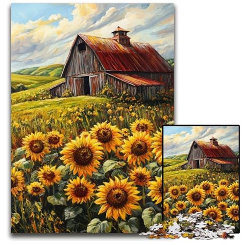 1000-teiliges Puzzle für Erwachsene und Jugendliche, Bauernhof-Sonnenblumen, Holzpuzzle, Familienspaß, Basteln, perfekt für Geburtstage, Feiertage, 50x75cm 1000-teiliges Puzzle für Erwachsene und Jugendliche, Bauernhof-Sonnenblumen, Holzpuzzle, Familienspaß, Basteln, perfekt für Geburtstage, Feiertage, 50x75cm von JIANGENNF
