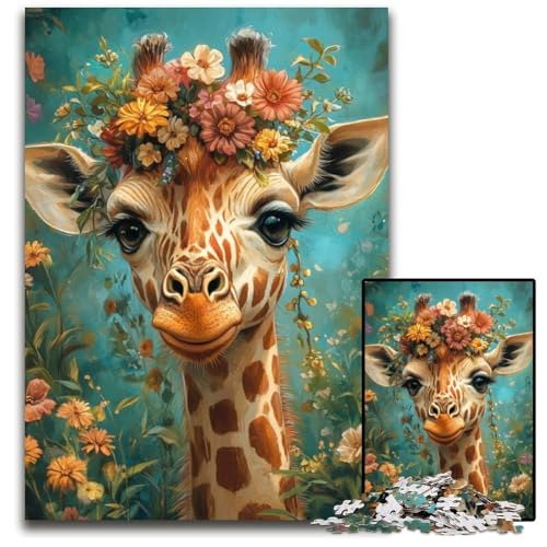 1000-teiliges Puzzle für Erwachsene und Jugendliche, Blumen, Giraffe, Karton-Puzzles für Erwachsene und Jugendliche, Lernspielzeug, Familienspiele, 26x38cm von JIANGENNF