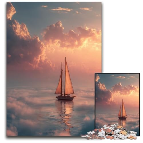 1000-teiliges Puzzle für Erwachsene und Jugendliche, Boot auf dem See, Kartonpuzzle, Lernspiele, mit passendem Poster und Quizblatt, für Kinder ab 14 Jahren, 26x38cm von JIANGENNF