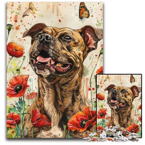 1000-teiliges Puzzle für Erwachsene und Jugendliche, Mohn-Bullterrier, Papppuzzle, Familienspaß beim Basteln, perfekt für Geburtstage, Feiertage, 26x38cm 1000-teiliges Puzzle für Erwachsene und Jugendliche, Mohn-Bullterrier, Papppuzzle, Familienspaß beim Basteln, perfekt für Geburtstage, Feiertage, 26x38cm von JIANGENNF