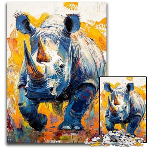 1000-teiliges Puzzle für Erwachsene und Jugendliche, Nashorn-Ölgemälde, Papppuzzle, Familienspaß, Basteln, perfekt für Geburtstage, Feiertage, 26x38cm 1000-teiliges Puzzle für Erwachsene und Jugendliche, Nashorn-Ölgemälde, Papppuzzle, Familienspaß, Basteln, perfekt für Geburtstage, Feiertage, 26x38cm von JIANGENNF