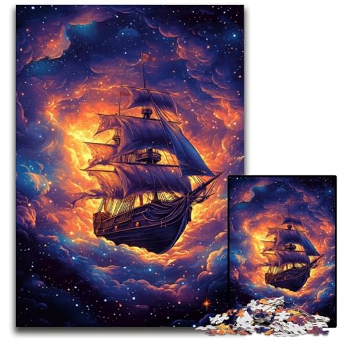 1000-teiliges Puzzle für Erwachsene und Jugendliche, Piratenschiff-Puzzle aus Holz, lustige Spiele, ganze Familie, für Kinder ab 14 Jahren, 50x75cm von JIANGENNF