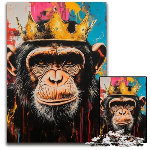 1000-teiliges Puzzle für Erwachsene und Jugendliche, Schimpanse mit Krone, Holzpuzzle, Spaß für die ganze Familie, Basteln, perfekt für Geburtstage, Feiertage, 50x75cm 1000-teiliges Puzzle für Erwachsene und Jugendliche, Schimpanse mit Krone, Holzpuzzle, Spaß für die ganze Familie, Basteln, perfekt für Geburtstage, Feiertage, 50x75cm von JIANGENNF