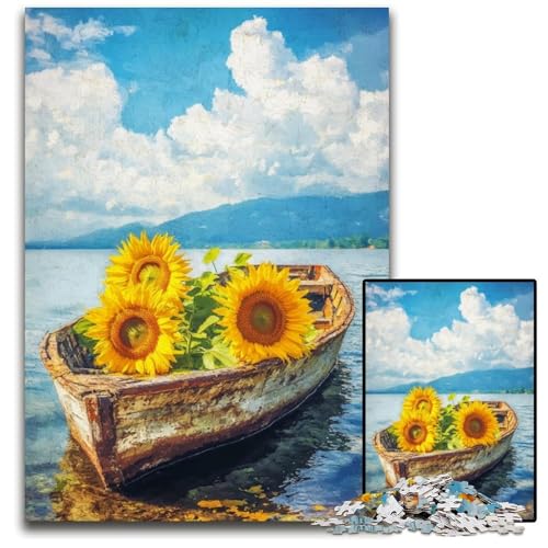1000-teiliges Puzzle für Erwachsene und Jugendliche, Sonnenblumen auf dem Boot, Kartonpuzzle, Lernspiele, mit passendem Poster und Quizblatt, für Kinder ab 14 Jahren, 26x38cm 1000-teiliges Puzzle für Erwachsene und Jugendliche, Sonnenblumen auf dem Boot, Kartonpuzzle, Lernspiele, mit passendem Poster und Quizblatt, für Kinder ab 14 Jahren, 26x38cm von JIANGENNF