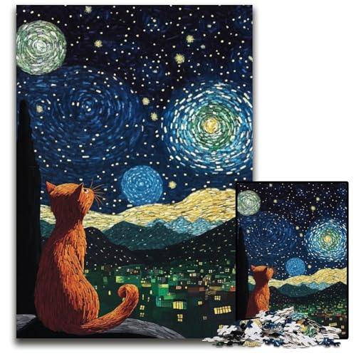 1000-teiliges Puzzle für Erwachsene und Jugendliche, Van Gogh, Nachthimmel-Katze, Papppuzzle, Familienspaß beim Basteln, perfekt für Geburtstage, Feiertage, 26x38cm 1000-teiliges Puzzle für Erwachsene und Jugendliche, Van Gogh, Nachthimmel-Katze, Papppuzzle, Familienspaß beim Basteln, perfekt für Geburtstage, Feiertage, 26x38cm von JIANGENNF