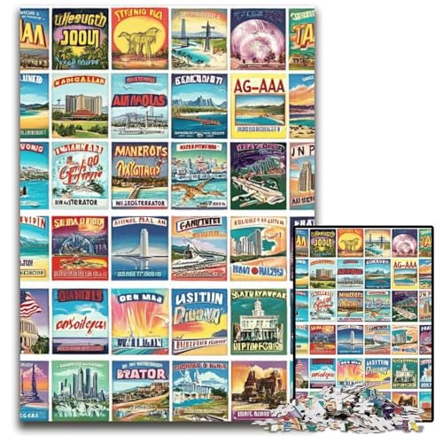 1000-teiliges Puzzle für Erwachsene und Jugendliche, Vintage-Briefmarken-Collage, Holzpuzzle, Spaß für die ganze Familie, Basteln, perfekt für Geburtstage, Feiertage, 50x75cm 1000-teiliges Puzzle für Erwachsene und Jugendliche, Vintage-Briefmarken-Collage, Holzpuzzle, Spaß für die ganze Familie, Basteln, perfekt für Geburtstage, Feiertage, 50x75cm von JIANGENNF