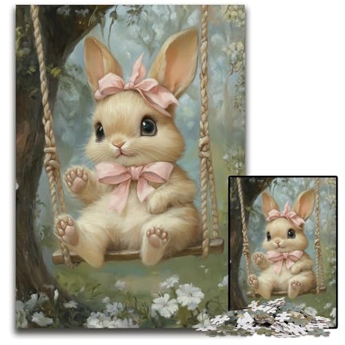 1000-teiliges Puzzle für Erwachsene und Teenager, Baby-Häschen auf der Schaukel, Kartonpuzzle, Lernspiele, DIY-Spielzeug, Geburtstagsgeschenk, Geschenke für 14-Jährige, 26x38cm von JIANGENNF