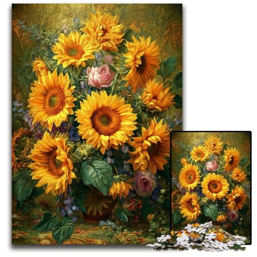 1000-teiliges Puzzle für Erwachsene und Teenager, Blumen, Sonnenblumen, Kunst, Karton-Puzzle, Lernspiele, DIY-Spielzeug, Geburtstagsgeschenk, Geschenke für 14-Jährige, 26x38cm von JIANGENNF