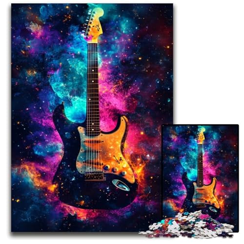 1000-teiliges Puzzle für Erwachsene und Teenager, Galaxie-Gitarre, Holzpuzzle, Familienspaß, einzigartiger Geburtstag und Geschenke für Kinder und Jugendliche ab 14 Jahren, 50x75cm von JIANGENNF