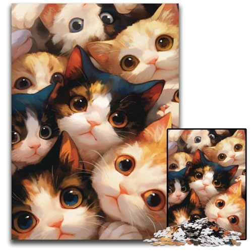 1000-teiliges Puzzle für Erwachsene und Teenager, Kätzchen-Puzzle aus Holz, lustige Spiele, ganze Familie, für Kinder ab 14 Jahren, 50x75cm von JIANGENNF