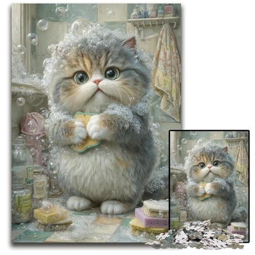 1000-teiliges Puzzle für Erwachsene und Teenager, Katze beim Baden, Kartonpuzzle, Lernspiele, DIY-Spielzeug, Geburtstagsgeschenk, Geschenke für 14-Jährige, 26x38cm 1000-teiliges Puzzle für Erwachsene und Teenager, Katze beim Baden, Kartonpuzzle, Lernspiele, DIY-Spielzeug, Geburtstagsgeschenk, Geschenke für 14-Jährige, 26x38cm von JIANGENNF