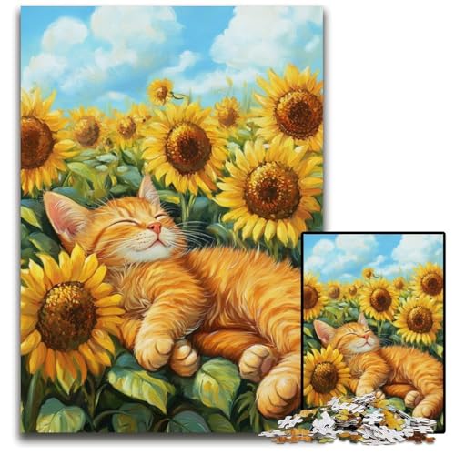 1000-teiliges Puzzle für Erwachsene und Teenager, Katze schläft im Sonnenblumenfeld, Papppuzzle, Familienspaß beim Basteln, perfekt für Geburtstage, Feiertage, 26x38cm 1000-teiliges Puzzle für Erwachsene und Teenager, Katze schläft im Sonnenblumenfeld, Papppuzzle, Familienspaß beim Basteln, perfekt für Geburtstage, Feiertage, 26x38cm von JIANGENNF