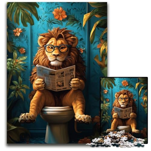 1000-teiliges Puzzle für Erwachsene und Teenager, Löwe auf der Toilette, Holzpuzzle, lustige Spiele, ganze Familie, für Kinder ab 14 Jahren, 50x75cm von JIANGENNF