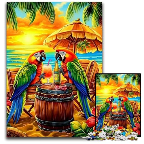 1000-teiliges Puzzle für Erwachsene und Teenager, Papagei im Urlaub, Holzpuzzles als Geschenk zur Heimdekoration, anspruchsvolles Familienspielzeug, perfekt für Spieleabende, 50x75cm von JIANGENNF