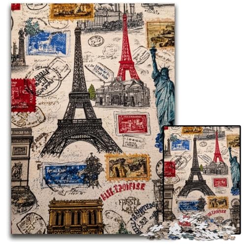 1000-teiliges Puzzle für Erwachsene und Teenager, Pariser Briefmarkencollage, Kartonpuzzle, Lernspiele, DIY-Spielzeug, Geburtstagsgeschenk, Geschenke für 14-Jährige, 26x38cm 1000-teiliges Puzzle für Erwachsene und Teenager, Pariser Briefmarkencollage, Kartonpuzzle, Lernspiele, DIY-Spielzeug, Geburtstagsgeschenk, Geschenke für 14-Jährige, 26x38cm von JIANGENNF