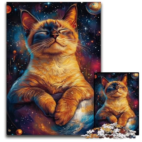 1000-teiliges Puzzle für Erwachsene und Teenager, Planet Cat, Holzpuzzle, Teenager, Paare und Freunde zum Geburtstag, Weihnachten, 50x75cm von JIANGENNF