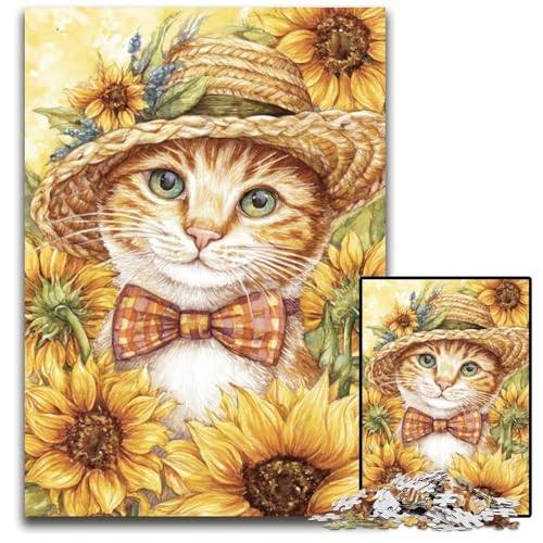 1000-teiliges Puzzle für Erwachsene und Teenager, Sonnenblumen-Katze, Holzpuzzle, Familienspaß, Basteln, perfekt für Geburtstage, Feiertage, 50x75cm 1000-teiliges Puzzle für Erwachsene und Teenager, Sonnenblumen-Katze, Holzpuzzle, Familienspaß, Basteln, perfekt für Geburtstage, Feiertage, 50x75cm von JIANGENNF