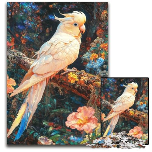 1000-teiliges Puzzle für Erwachsene und Teenager, weißer Papagei, Holzpuzzle als Geschenk zur Heimdekoration, anspruchsvolles Familienspielzeug, perfekt für Spieleabende, 50x75cm von JIANGENNF